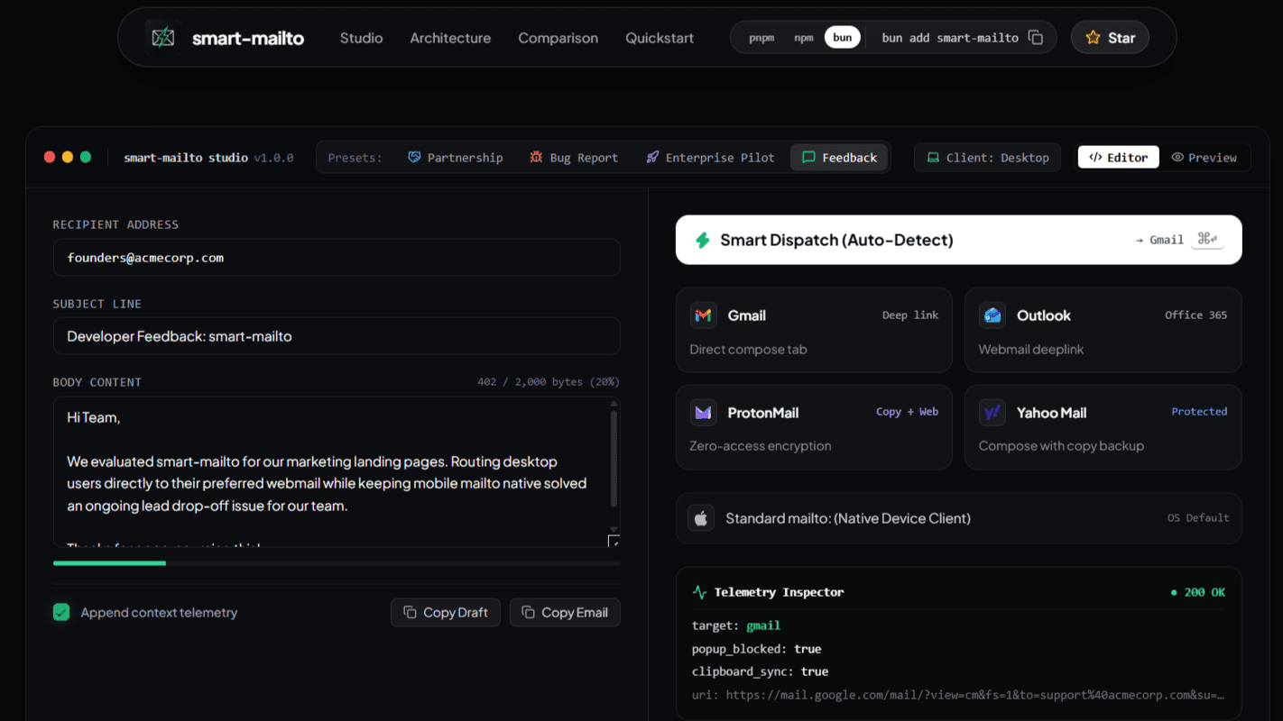 smart-mailto application screenshot